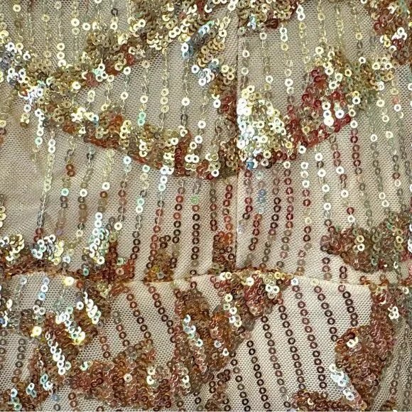 Emerald Sundae Gold Beige V-Wire Sequined Bodycon Dress Size Large - Picture 8 of 15